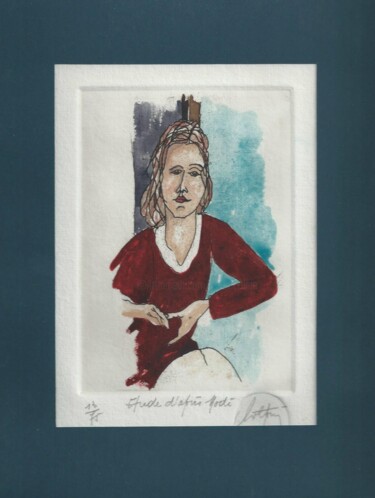 Printmaking titled "Etude d'après Modi" by André Colpin, Original Artwork, Etching