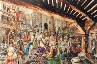 제목이 "Marché médieval"인 미술작품 Jacques Moncho (Art d'antan)로, 원작, 기름