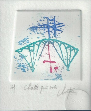 Printmaking titled "Chatte qui vole" by André Colpin, Original Artwork, Etching