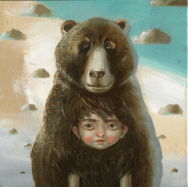 Schilderij getiteld "Bear Boy - Orso" door Natalia Derevianko, Origineel Kunstwerk, Olie