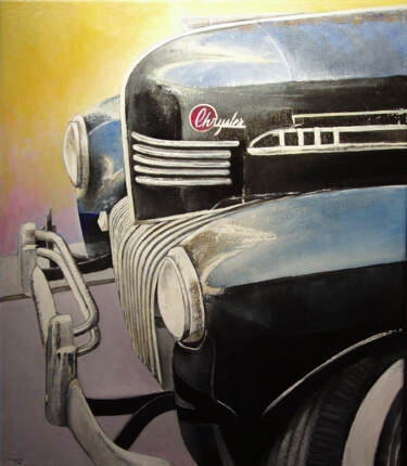 Painting titled "Old Chrysler" by Tomás Castaño, Original Artwork, Oil