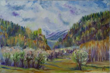 Painting titled "Blooming apple orch…" by Nina Belanova, Original Artwork, Oil