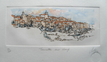 Printmaking titled "Tourrettes sur Loup" by André Colpin, Original Artwork, Etching