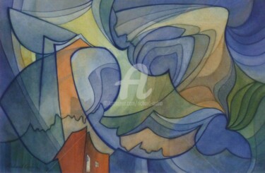 Peinture intitulée "Solitude d'un soir…" par Richard Aubin, Œuvre d'art originale, Aquarelle