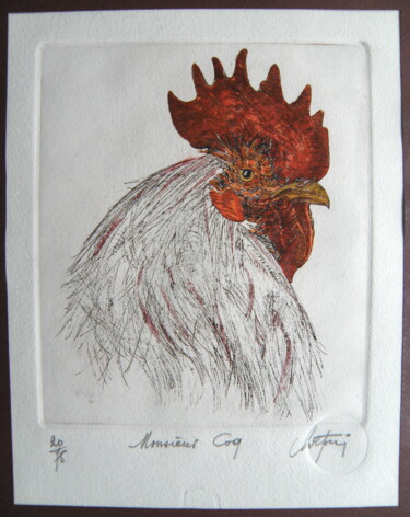 Printmaking titled "Monsieur Coq" by André Colpin, Original Artwork, Etching