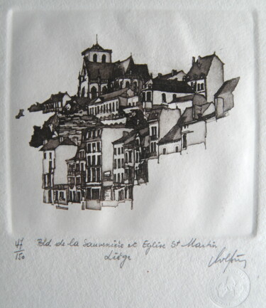 Printmaking titled "Liège - Boulevard S…" by André Colpin, Original Artwork, Etching