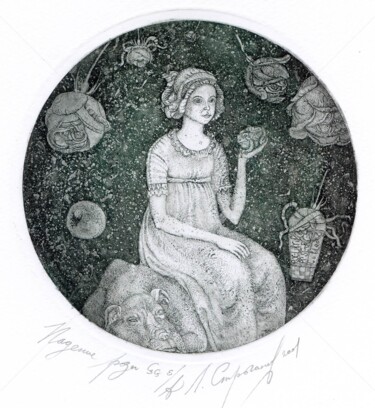 Printmaking titled "The Rose Fall" by Leonid Stroganov, Original Artwork, Etching