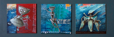 Les Totoches (tryptique, 3 peintures) Peinture intitulée "Les Totoches (trypt…" par Jean-Luc Lacroix (JL LACROIX), Œuvre d'art originale, Acrylique Monté sur Pann…