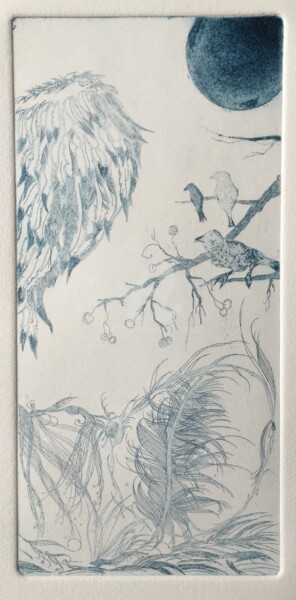 Printmaking titled "Plumes" by Mona Bessaa, Original Artwork, Etching