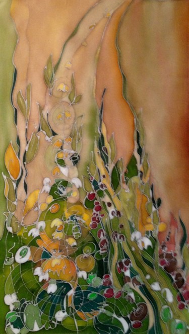 100% silk painting garden II Textile Art titled "100% silk painting…" by Marzena Walczuk, Original Artwork, Fabric