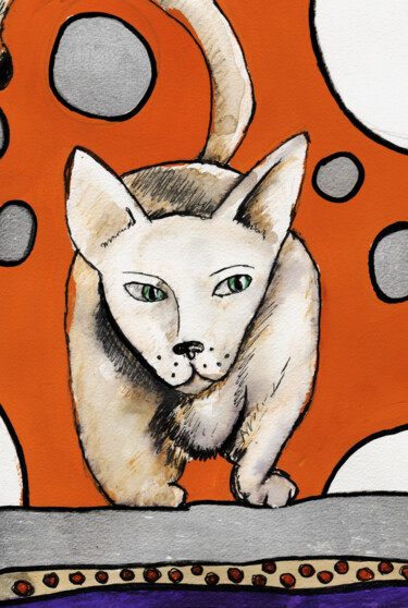 Dessin intitulée "Chat couche" par Karine Garelli (Reds Robin), Œuvre d'art originale, Marqueur