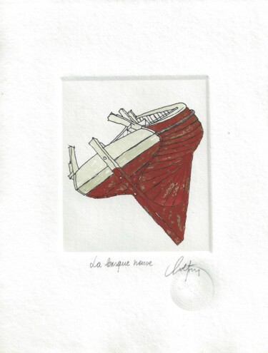 Printmaking titled "La barque neuve" by André Colpin, Original Artwork, Etching