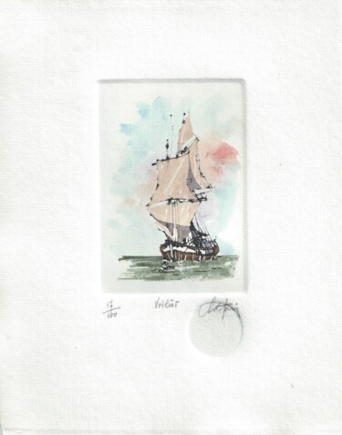 Printmaking titled "Voilier" by André Colpin, Original Artwork, Etching