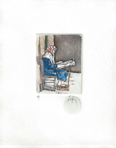 Printmaking titled "La dentellière" by André Colpin, Original Artwork, Etching
