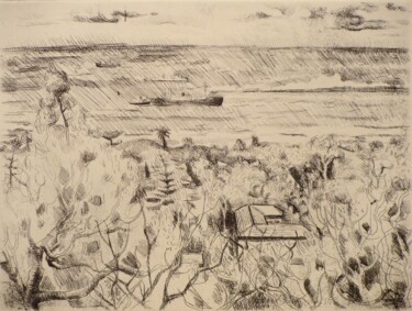 Printmaking titled "Le Jardin d'essai" by Jon Von, Original Artwork, Etching