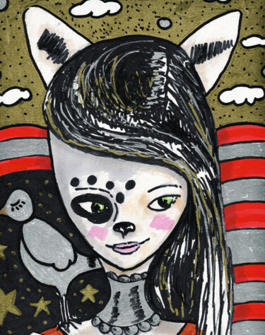 图画 标题为“Minette Miss” 由Karine Garelli (Reds Robin), 原创艺术品, 标记