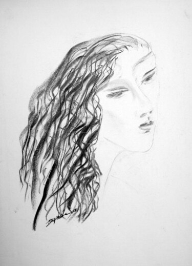 Drawing titled "girls waving hair" by Antoon Diepstraten, Original Artwork, Charcoal