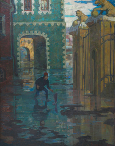 Schilderij getiteld "Puddle" door Alexander Telin, Origineel Kunstwerk, Olie