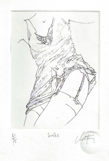 Printmaking titled "Soies - aquarellée" by André Colpin, Original Artwork, Etching
