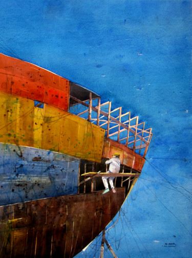 Painting titled "buri-ganga.jpg" by Al-Akhir Sarker, Original Artwork, Watercolor