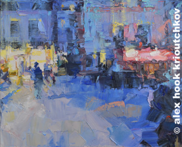 Montmartre at night II 绘画 标题为“Montmartre at night…” 由Alex Hook Krioutchkov, 原创艺术品, 油 安装在木质担架架上