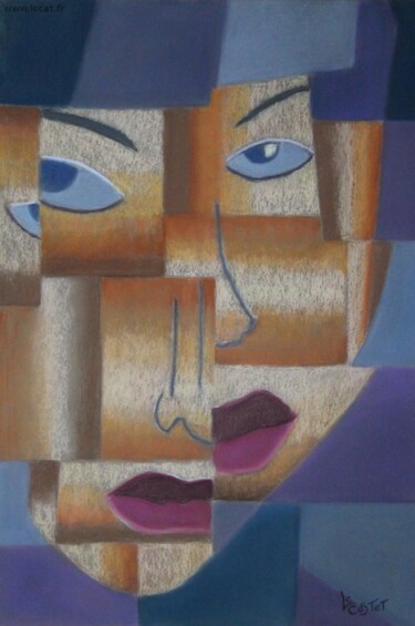 Peinture intitulée "Dévisagée . Cubisme" par Catherine Costet (Lccat), Œuvre d'art originale, Pastel