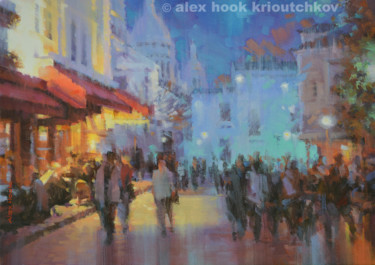 绘画 标题为“Paris at night. Mon…” 由Alex Hook Krioutchkov, 原创艺术品, 油 安装在木质担架架上