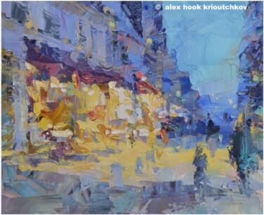 Montmartre at night IV 绘画 标题为“Montmartre at night…” 由Alex Hook Krioutchkov, 原创艺术品, 油 安装在木质担架架上