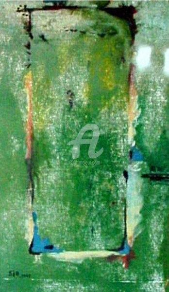 Painting titled "Behind the Green Do…" by Sio Montera, Original Artwork