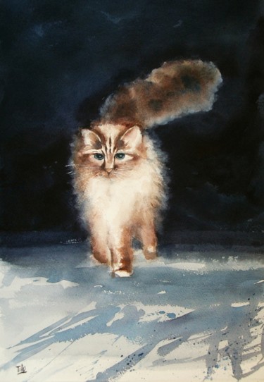 제목이 "Il gatto di Xavier"인 미술작품 Tito Fornasiero로, 원작, 수채화