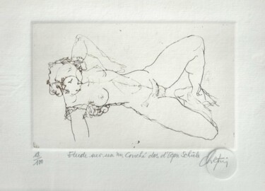 Gravures & estampes intitulée "Etude sur un nu cou…" par André Colpin, Œuvre d'art originale, Eau-forte