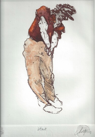 Gravures & estampes intitulée "Start aquarellé" par André Colpin, Œuvre d'art originale, Eau-forte
