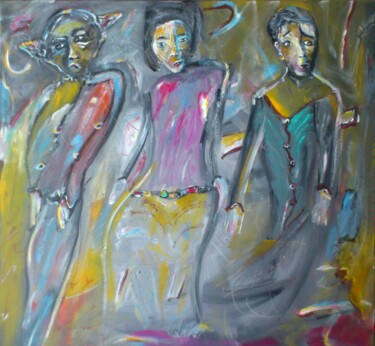 Painting titled "La nuit" by Bruno Briatte, Original Artwork, Acrylic Mounted on Wood Stretcher frame