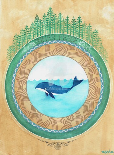 Peinture intitulée "inner peace" par Nezha, Œuvre d'art originale, Aquarelle