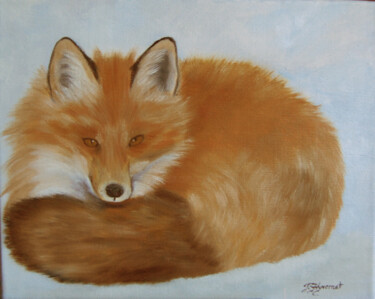 renard en hiver - huile sur toile originale signée Malerei mit dem Titel "renard en hiver - h…" von Patricia Giroldini Hyvernat, Original-Kunstwerk, Öl Auf Keilrahmen aus Holz…