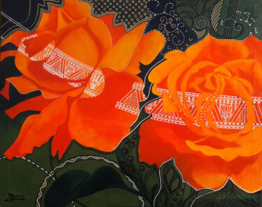 Painting titled "deux roses.jpg" by Dany Masson, Original Artwork, Oil