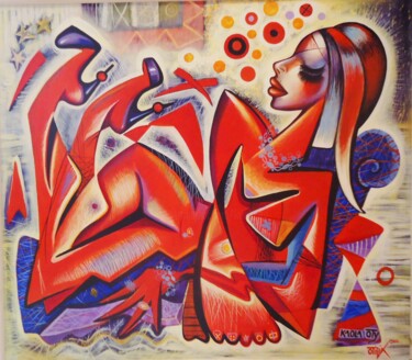 Painting titled "Lady on sofa" by Kaola Oty, Original Artwork, Acrylic