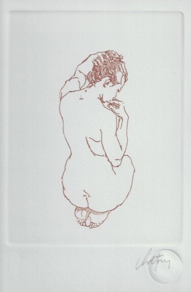 Printmaking titled "Nu agenouillé de do…" by André Colpin, Original Artwork, Etching
