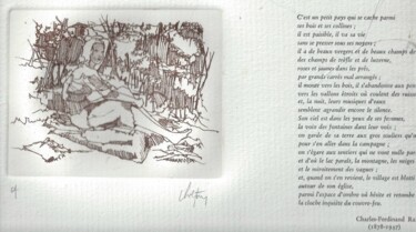 Cathy... accompagné de son texte "C'est un petit pays..." de Ch.-F. Ramuz Printmaking titled "Cathy... accompagné…" by André Colpin, Original Artwork, Etching