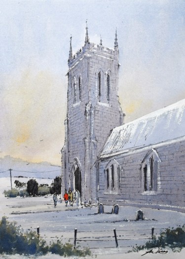 The village church Painting titled "The village church" by Andrew Lucas, Original Artwork, Watercolor