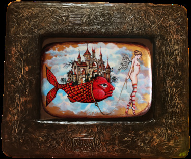 Fairytale Girl and Fish 绘画 标题为“Fairytale Girl and…” 由Dmitry King, 原创艺术品, 丙烯 安装在木板上
