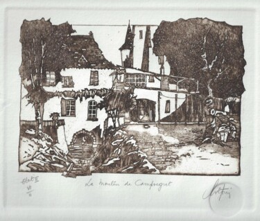 Printmaking titled "Moulin de Campsegret" by André Colpin, Original Artwork, Etching