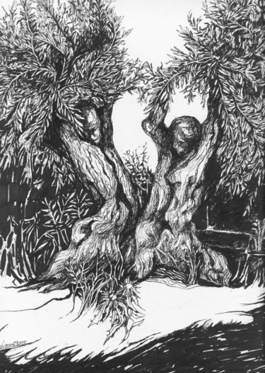 图画 标题为“Olive Tree VI” 由Dorota Leniec-Lincow, 原创艺术品, 标记