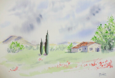 Peinture intitulée "campagne varoise" par Fabrice Richard, Œuvre d'art originale, Aquarelle