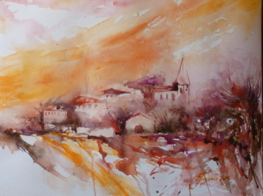 Peinture intitulée "Village Ardechois" par Pierre Feyeux, Œuvre d'art originale, Aquarelle