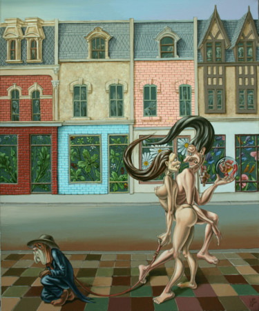 Schilderij getiteld "The first meeting" door Victor Molev, Origineel Kunstwerk, Olie
