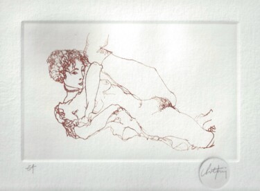 Printmaking titled "Etude sur un nu cou…" by André Colpin, Original Artwork, Etching