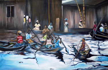 Schilderij getiteld "makoko-salining.jpg" door Olaoluwa Smith, Origineel Kunstwerk, Olie
