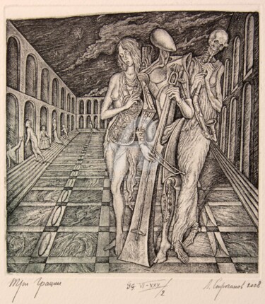 Printmaking titled "The Grace and the d…" by Leonid Stroganov, Original Artwork, Etching