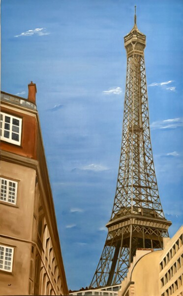 Peinture intitulée "Paris street view" par Marie France Garrigues, Œuvre d'art originale, Huile Monté sur Châssis en bois
